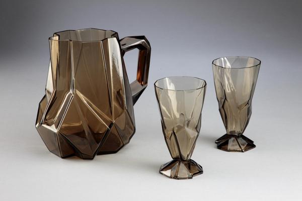 Reuben Haley, designer; Consolidated Lamp & Glass co., manufacturer; Ruba Rombic pitcher and glasses, 1928-1932; glass; Carnegie Museum of Art, Second Century Acquisition Fund 