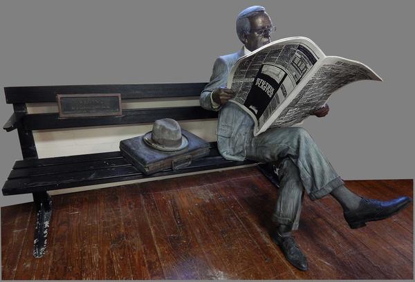 This life-size bronze rendering by Seward Johnson, titled Waiting, will be sold May 18 by Matheson's in Florida.