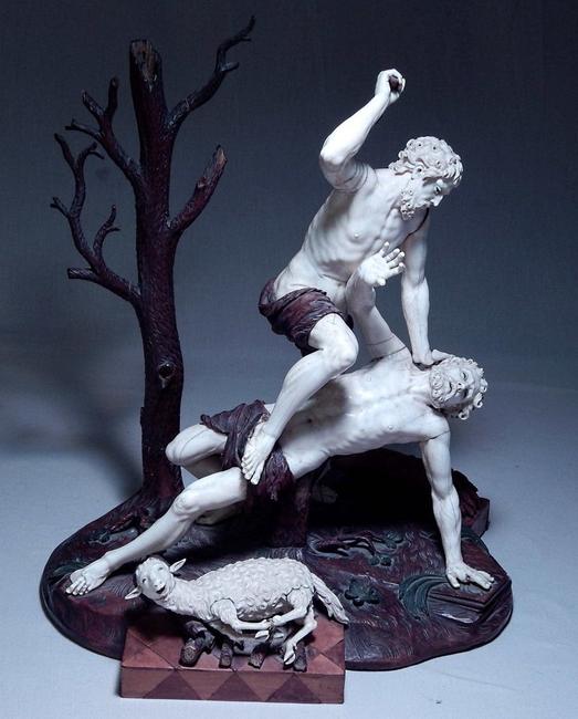 Important Tyrolean carved ivory sculpture of Cain and Abel by Simon Troger (Austrian, 1694-1768).