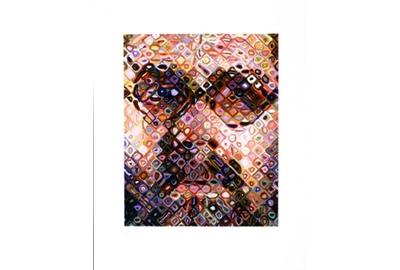 Chuck Close, Self-Portrait, 2002, 43-color handprinted woodcut on Nishinouchi paper, edition 26/60, 31 X 25 inches, © Chuck Close, courtesy Pace Prints, Photo courtesy Pace Prints