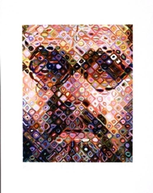 Chuck Close, Self-Portrait, 2002, 43-color handprinted woodcut on Nishinouchi paper, edition 26/60, 31 X 25 inches, © Chuck Close, courtesy Pace Prints, Photo courtesy Pace Prints