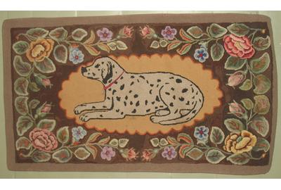 Spotted Dog, late 19th c.  Maine pattern hooked rug