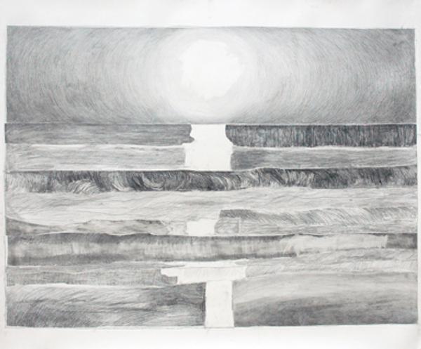 Sun, ocean, sky, graphite pencil on paper, 51 x 60 in, 2012