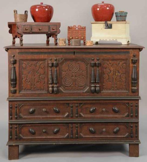 Important early 18th century Connecticut sunflower chest, attributed to Peter Blinn (1640-1725) and made circa 1703-1704.