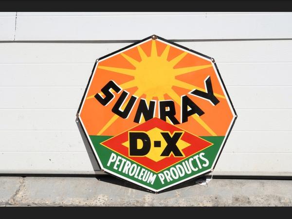 Sunray D-X Petroleum Products sign, 27 inches square, displays well.