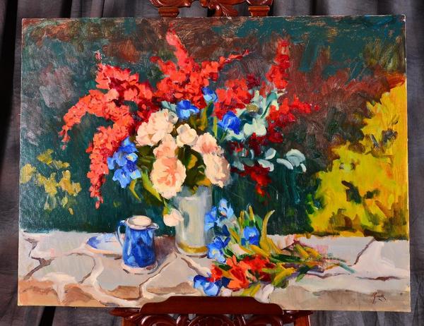 This lovely still-life rendering by Susan F.  Greaves (Am., b.  1944) is just one of several original artworks in the August 1st auction.