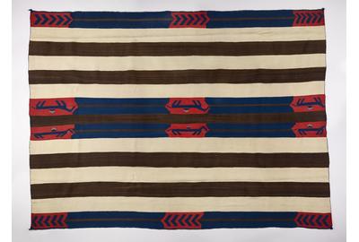 Pictorial Man’s Wearing Blanket, Chief’s Blanket The Navajo Nation, 1855-1865 Native handspun wool, bayeta and natural dye The Lucke Collection, T073-2017, 4 