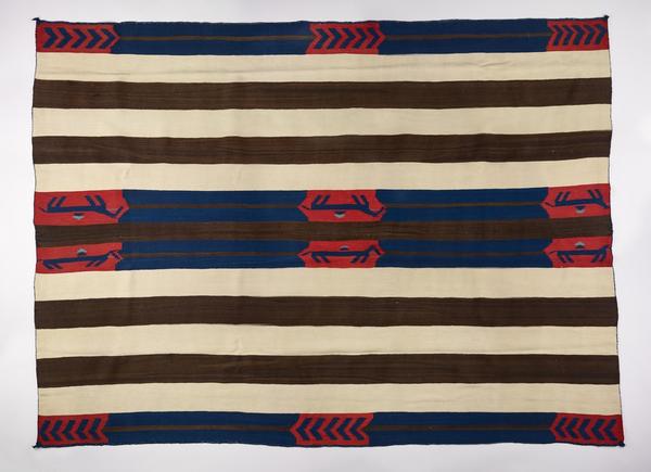 Pictorial Man’s Wearing Blanket, Chief’s Blanket The Navajo Nation, 1855-1865 Native handspun wool, bayeta and natural dye The Lucke Collection, T073-2017, 4 