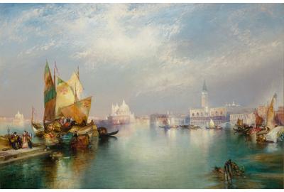 Thomas Moran (1837-1926), Venice (The Splendor of Venice), 1899, Signed and dated, Oil on canvas, 20 x 30 1/8 inches.  Est.  $100,000-150,000