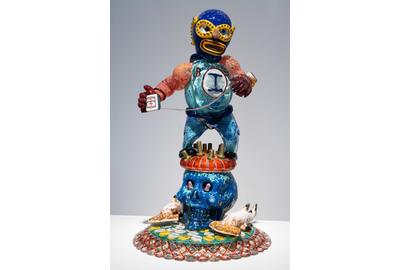 Jamex and Einar de la Torre, "Bethlehem Boy," 2007.  Blown glass and mixed media, 34 x 19 x 13 inches.  Courtesy Koplin Del Rio Gallery