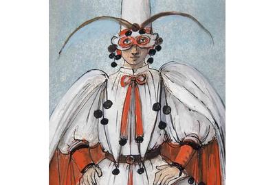 Eugene Berman, Costume design for Pulcinella (detail), 1972.  Watercolor and ink on paper.  Collection of the McNay Art Museum, Gift of The Tobin Endowment.