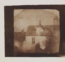 William Henry Fox Talbot (English, 1800-1877).  Stable roofline, northeast courtyard, Lacock Abbey, September 1840.  Salt print from a calotype negative, 8.0 x 8.2 cm