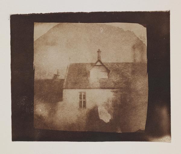 William Henry Fox Talbot (English, 1800-1877).  Stable roofline, northeast courtyard, Lacock Abbey, September 1840.  Salt print from a calotype negative, 8.0 x 8.2 cm