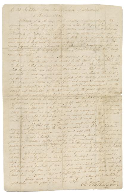 George Washington's Thanksgiving Proclamation, dated 1789