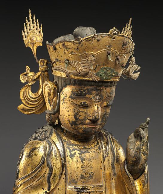  Seated Bodhisattva.  Korea, Joseon dynasty (1392–1910), ca.  mid-17th century.  Gilt wood, H.  20 1/4 in.  Mary Griggs Burke Collection, Gift of the Mary and Jackson Burke Foundation, 2015 (2015.300.301a–c)