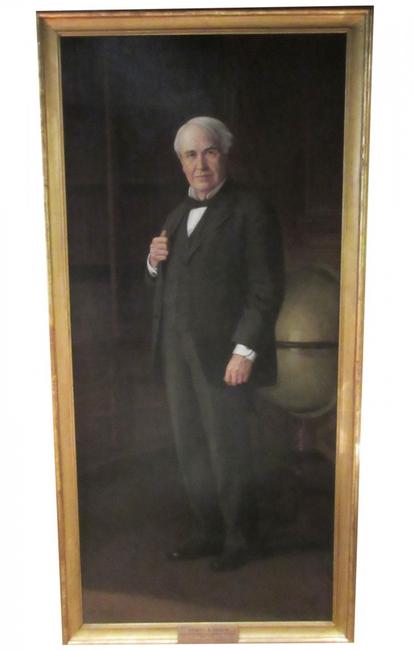 Monumental portrait painting of American inventor Thomas A.  Edison by Ellis M.  Silvette, signed by both men, 47 inches by 96 inches in the frame (est.  $70,000-$80,000).