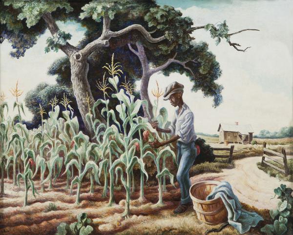 Thomas Hart Benton’s “Roasting Ears” (est.  $700,000-$900,000) which sold on the phone for $1,877,000.