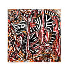 Paint and mixed media on canvas by Thornton Dial (American, 1928-2016), titled Struggling Tiger (The Tiger Penned In) titled on verso, 60 inches by 60 inches (estimate: $30,000-$60,000).