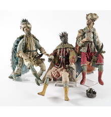 19th century Three Magi Italian Neopolitan Wood and Terra Cotta figures