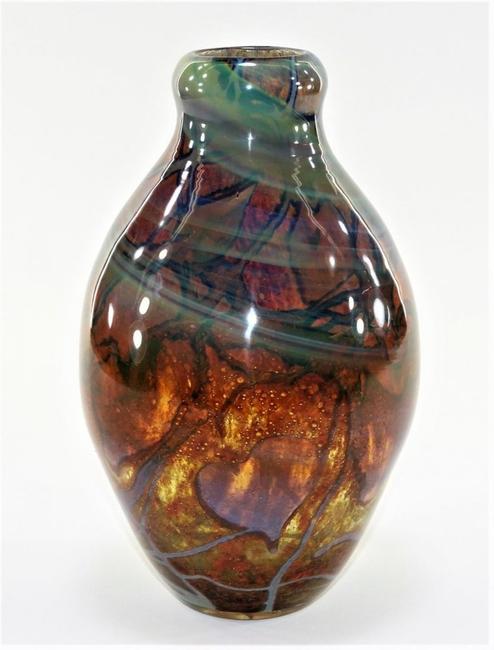 Tiffany Studios circa 1910 paperweight Favrile glass vase, 10 inches tall, prolate form ($68,750).