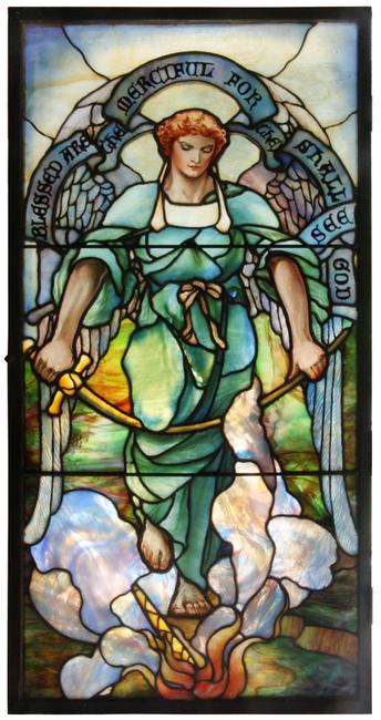 One of an exceptional set of eight Tiffany Studios glass windows, crafted in New York in 1913 and expected to gavel for $400,000-$600,000.