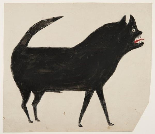 William “Bill” Traylor, Untitled (Black Dog with Red Tongue), ca.  1939-40.  Opaque watercolor and pencil on cardboard, 16 x 13.75 in.