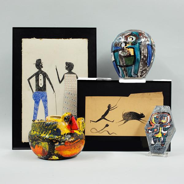 Drawings by ex-slave Bill Traylor (American, 1854-1949) and ceramics by Karel Appel (Dutch, 1921-2006)