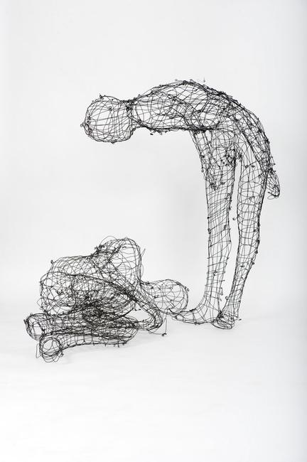 Elizabeth Keithline, TWO FIGURES (Detail from SMARTER, FASTER, HIGHER), 2010, Steel wire