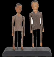 Two carved and painted articulated gentlemen, American School, 19th century.