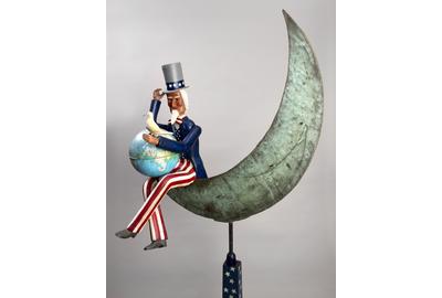 Uncle Sam, First Man on the Moon, 1983 Carved wood, painted 80” h x 40” w x 23” d.