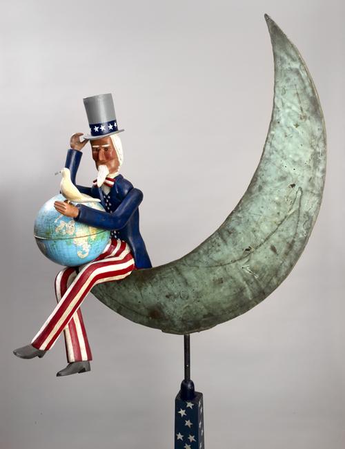 Uncle Sam, First Man on the Moon, 1983 Carved wood, painted 80” h x 40” w x 23” d.