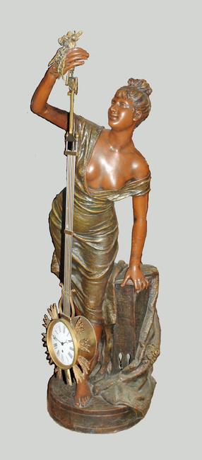 This signed, life-size bronze figure with upside-down clock movement (also known as a "swinger" clock) will be sold May 27-29.