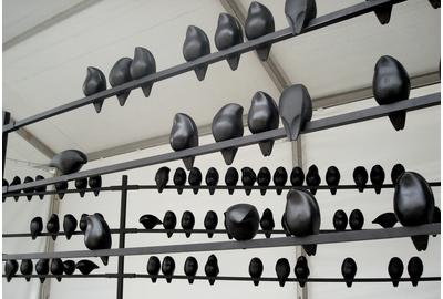 Courtesy Photo Valeria Yamamoto Sculptures "Untitled" Installation/400 birds, Casting on Hydrocal 