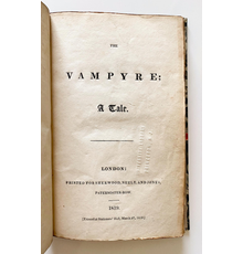 "The Vampyre, A Tale of Paris," by John Polidori, 1819, (Estimate: $1,000-2,000)