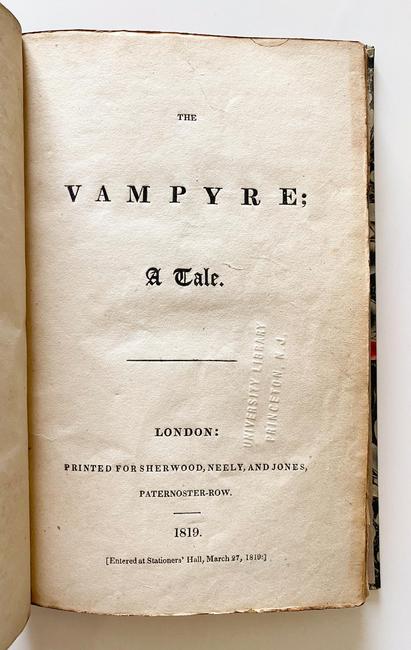 "The Vampyre, A Tale of Paris," by John Polidori, 1819, (Estimate: $1,000-2,000)