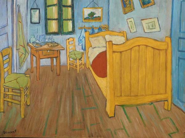 Gouache on board attributed to Vincent van Gogh (Dutch, 1853-1890), titled Bedroom at Arles, marked on verso with the collector’s stamp of van Gogh’s physician (est.  $100,000-$150,000).  