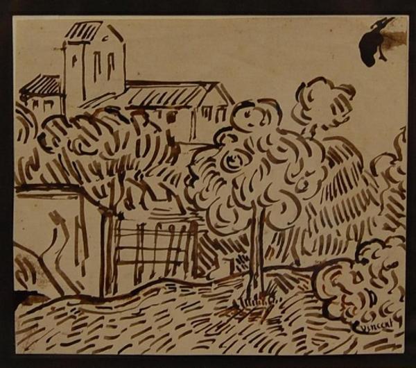 Original dark brown ink drawing attributed to Vincent van Gogh (1853-1890), done on heavy wove paper and titled Landscape with Tree (starting bid: $20,000).