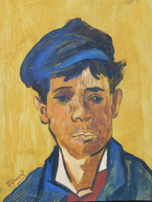 Signed tempera and gouache on paper done in the manner of Vincent van Gogh, titled Portrait of a Man Wearing a Hat, with COA (est.  $20,000-$30,000).