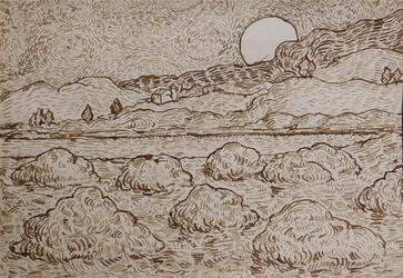 Pen and brown ink drawing on laid paper attributed to the Dutch painter Vincent Van Gogh (1853-1890), titled Landscape with Haystacks, signed "Vincent" (est.  $80,000-$100,000).