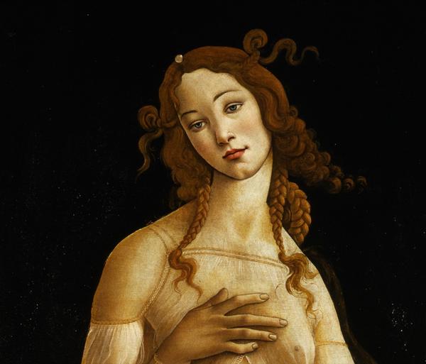 Sandro Botticelli and workshop, Venere (Venus) [HALF BODY DETAIL], Oil on canvas, transferred from wood panel, Galleria Sabauda, Turin, inv.  172.