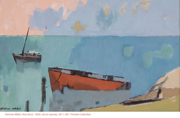 Herman Maril, Red Boat, 1959, oil on canvas, 20" x 30", Collection of Christopher Partick