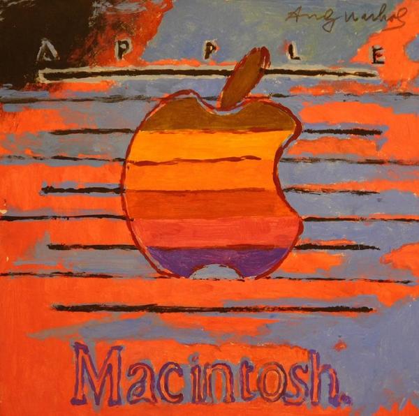 Mid-1980s gouache on paper rendering of the iconic Apple Macintosh logo attributed to pop art legend Andy Warhol (est.  $20,000-$30,000).