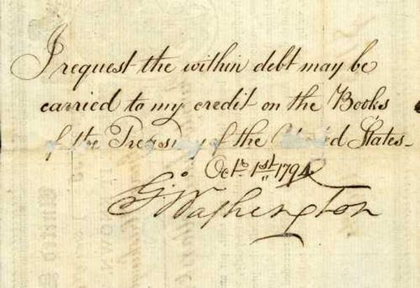 This rare and important 1792 U.S.  Federal bond, signed by George Washington, will be sold at auction in October.