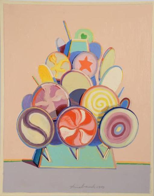 Oil on board painting by Wayne Thiebaud (Am., b.  1920), titled Lollipop Tree (1969), signed and dated ($1.08 million).