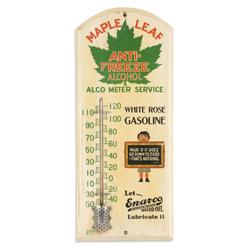 1930s Canadian White Rose painted wood thermometer, one of a few known, unusual in that it promotes multiple products, 21 inches by 8 ¾ inches (est.  CA$2,000-$3,000).