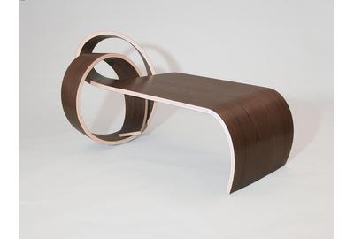 Kino Guérin, "Why Knot Table", smoked oak veneer, laminated birch, 28''H x 28''D x 58''L.  