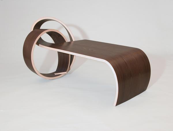 Kino Guérin, "Why Knot Table", smoked oak veneer, laminated birch, 28''H x 28''D x 58''L.  