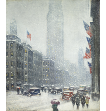 Guy C.  Wiggins (1883–1962) Winter in New York Oil on canvas 24⅛ x 20 3/16 inches Signed lower left: Guy Wiggins; on verso: WINTER IN NEW YORK / Guy Wiggins NA Available at Questroyal Fine Art, LLC, New York, New York