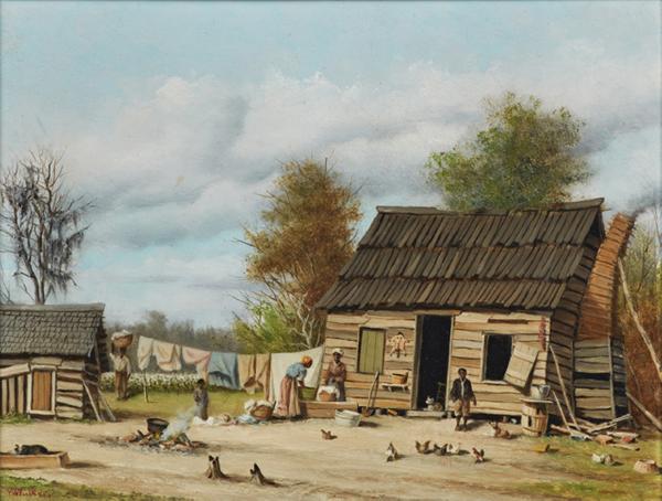 19th century oil on board painting by South Carolina artist William Aiken Walker (1838-1921), titled Cabin Scene, signed lower left (est.  $12,000-$15,000).