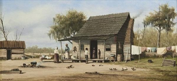 Oil on board painting by South Carolina artist William Aiken Walker (1838-1921), titled Cabin Scene, 5.5 inches by 11.5 inches, signed lower left (est.  $10,000-$15,000).